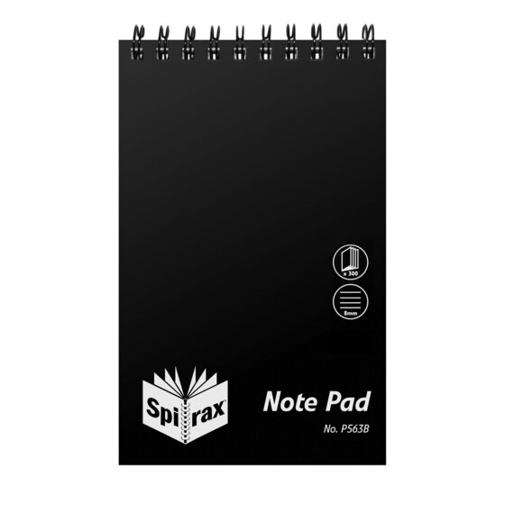 Spirax P563B Reporters Notebook – Black Polypropylene Cover, 200 x 127mm, 300 Pages, 8mm Ruled