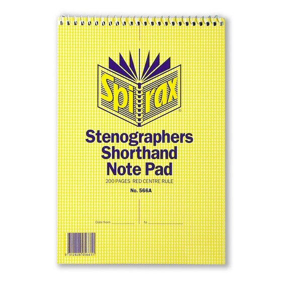 Spirax 566A Stenographer's Notebook – 200 Pages, 225×152mm, Top-Opening Spiral