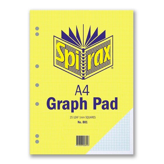 Spirax 801 Graph Pad 1mm Grid A4 25 Leaves Green Grid Top Opening