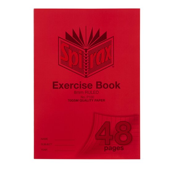 SPIRAX P100 Exercise Book – A4, 8mm Ruled, 48 Pages, Poly Cover, Red Margin