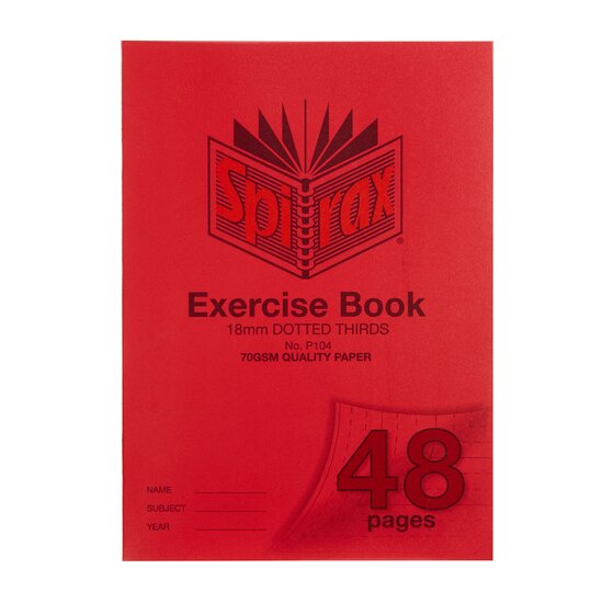 Spirax P104 Exercise Book – A4, 48 Pages, 18mm Dotted Thirds, Poly Cover