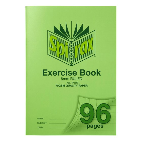 SPIRAX P108 Exercise Book A4 96 Pages 8mm Ruled – Polypropylene Cover Red Margin