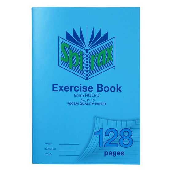 Spirax P110 Exercise Book – A4, 8mm Ruled with Red Margin, 128 Pages, Polypropylene Cover