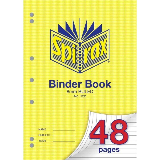 Spirax 122 Binder Book – A4, 48 Pages, 8mm Ruled, Fits 2/3/4 Ring Binders