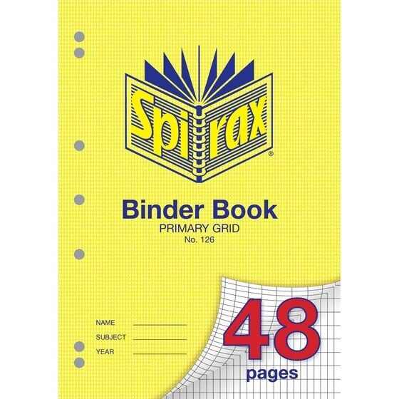 SPIRAX 126 Binder Book A4 48 Page Primary Grid – 7-Hole Punched, 70gsm Paper