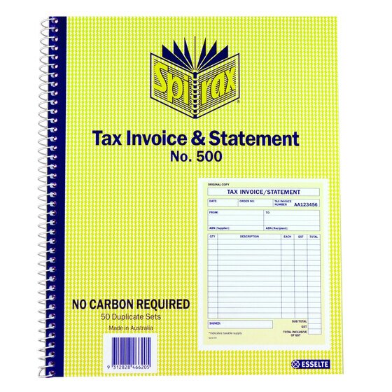 Spirax 500 Tax Invoice & Statement Book – Quarto 250×200mm | Carbonless, Sequentially Numbered