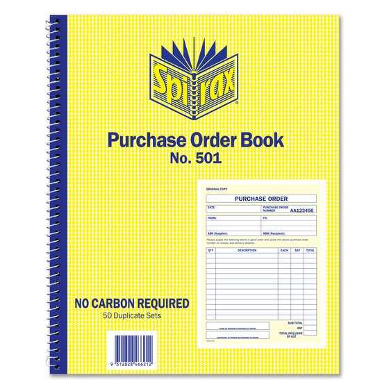 Spirax 501 Purchase Order Book – Quarto 250 × 200 mm, 50 NCR Duplicate Sets