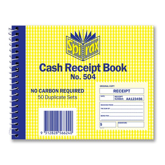 Spirax 504 Cash Receipt Book – 102 × 127 mm, 50 NCR Duplicate Sets