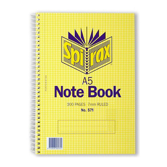 Spirax 571 A5 Notebook | 300 Pages, 7mm Ruled, Side Spiral Binding