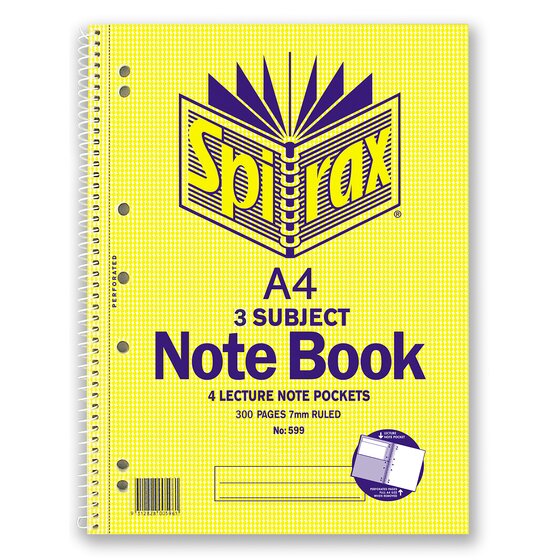 SPIRAX 599 Three-Subject Notebook A4 300 Pages Spiral Bound Perforated