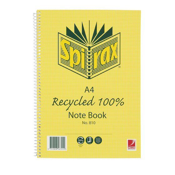 Spirax 810 Recycled Notebook A4 – 120 Pages, 70gsm