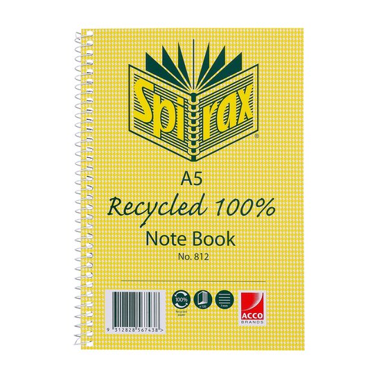SPIRAX 812 Recycled A5 Notebook – 120 Pages, 70gsm, Side-Spiral Bound