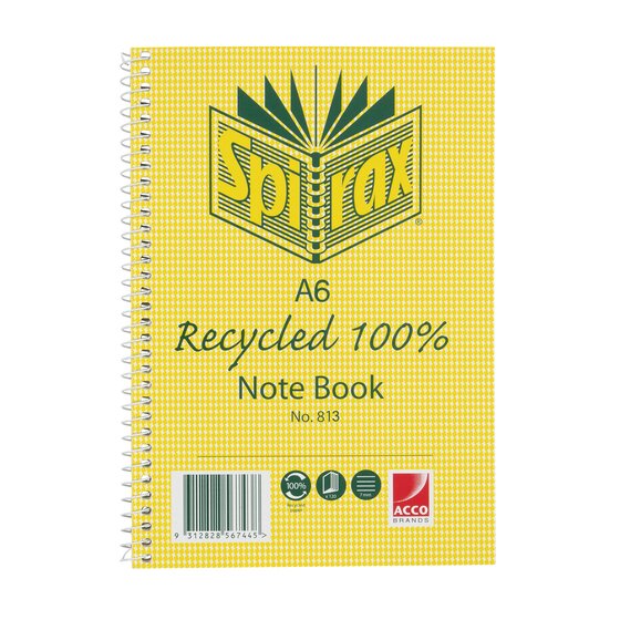 SPIRAX 813 Recycled A6 Notebook – 100 Pages, 70gsm, Side-Spiral Bound
