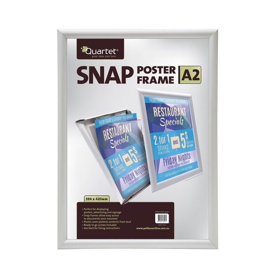 Quartet A2 Snap Frame Display Board – 25mm Aluminium, Clear Cover & Wall Screws Included