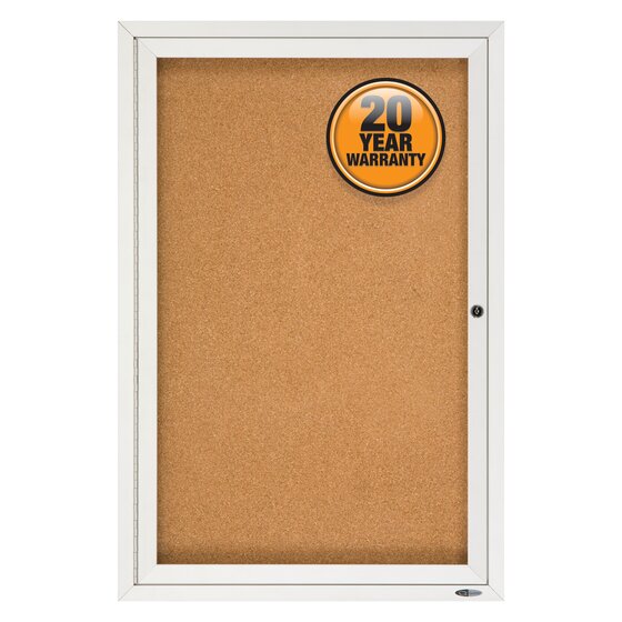 QUARTET Enclosed Cork Notice Board 600 x 900mm, 1 Door, Satin Aluminium Frame