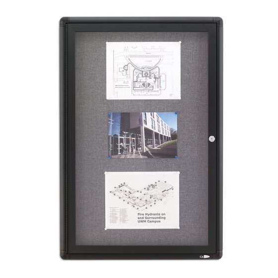 QUARTET Enclosed Fabric Notice Board 600 x 900mm, 1 Locking Door, Shatterproof Acrylic