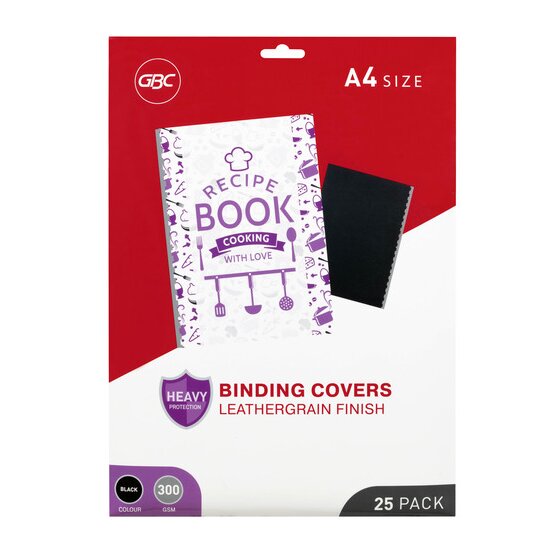 GBC A4 Leathergrain Binding Covers – Black, Pack of 25