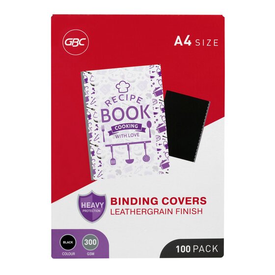 GBC A4 Leathergrain Binding Covers – Black, Pack of 100