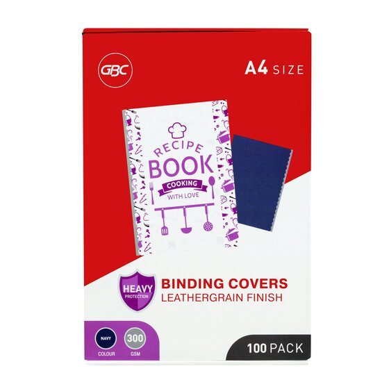 GBC A4 Leathergrain Binding Covers – Navy (Pack of 100)