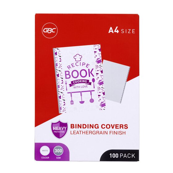 GBC Binding Cover A4 Leathergrain White – Pack of 100