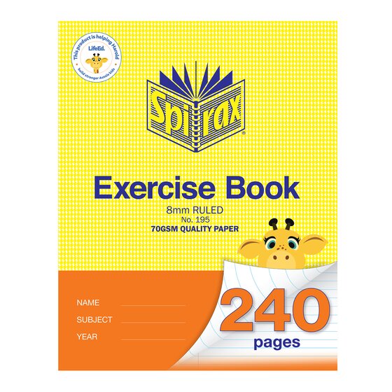 Spirax Exercise Book 225x175mm, 240 Pages, 8mm Ruled