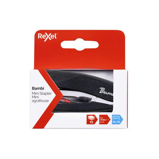 Rexel Bambi Mini Stapler – Black | Ultra-Slim Portable Stapler for Desk or Bag