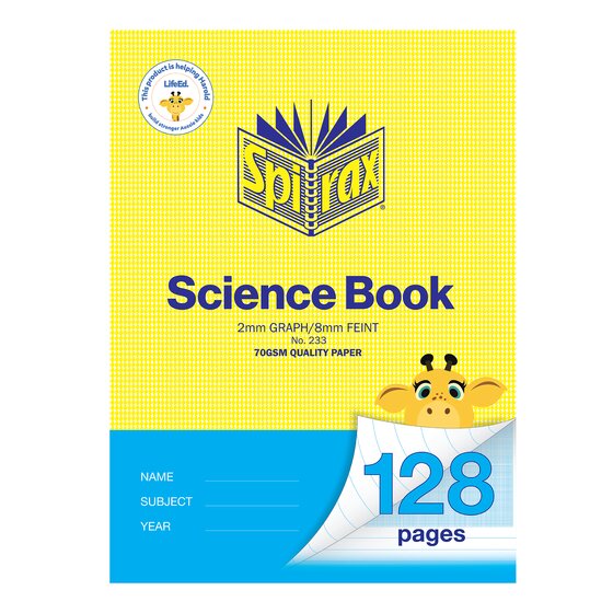 Spirax Science Book A4 128 Pages 2mm Graph & Feint Ruling