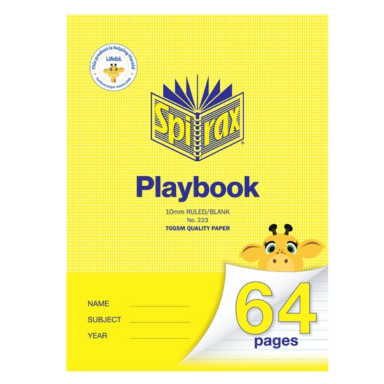 Spirax Playbook 335 x 240mm – 64 Pages, 10mm Ruled & Plain