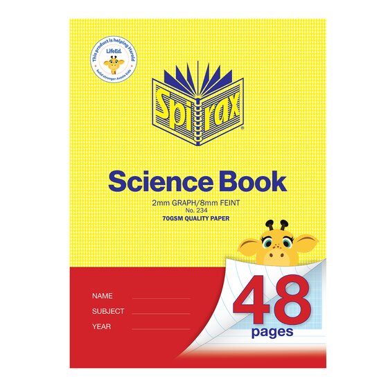 Spirax Science Book A4 – 48 Pages, 2mm Graph & Feint Ruling