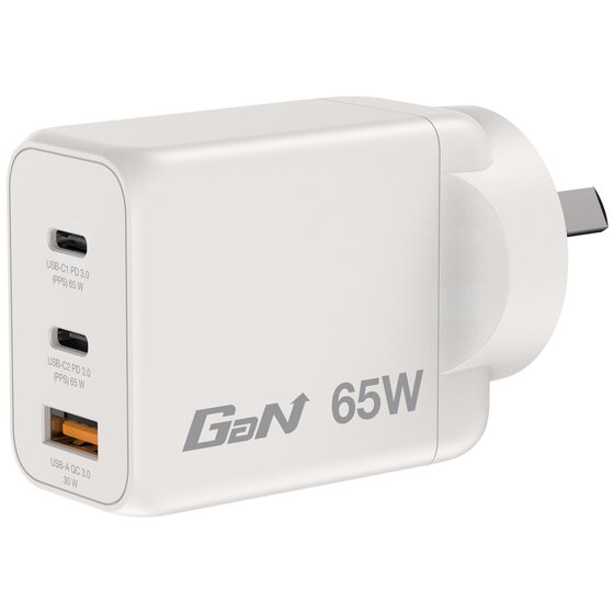 Verbatim GaN Charger 3-Port 65W USB-A / USB-C White