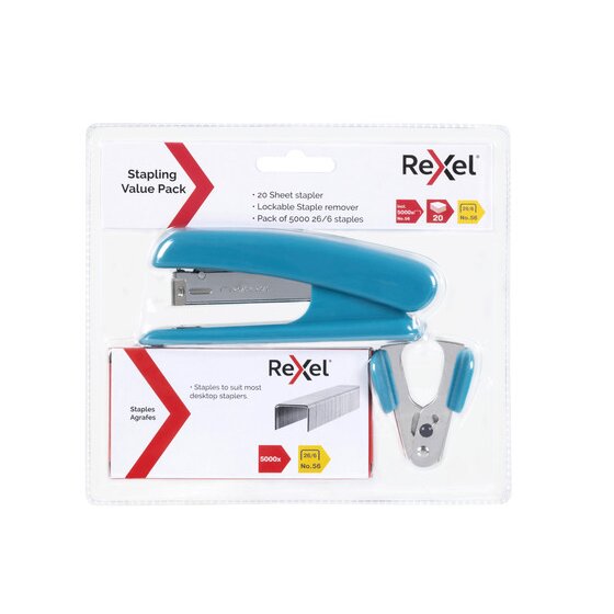 Rexel Value Pack Stapler Set – Blue | Stapler + Remover + 5,000 Staples