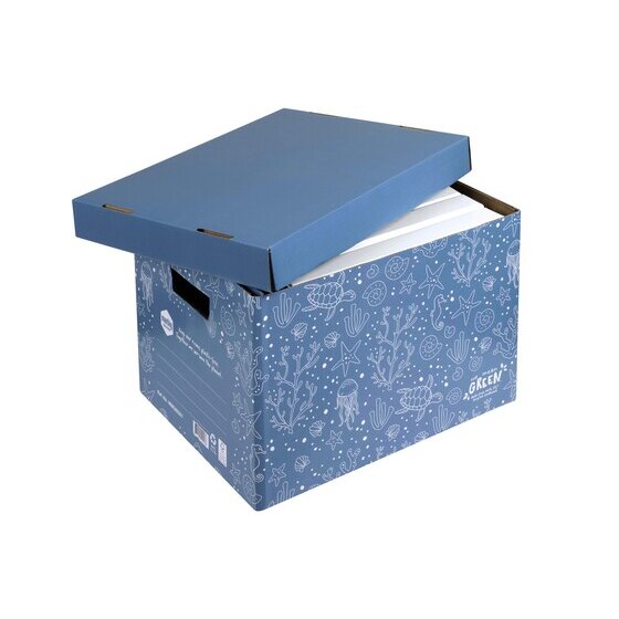 Marbig Enviro We Mean Green Archive Box – Sea Blue, Patterned, Durable Document Storage