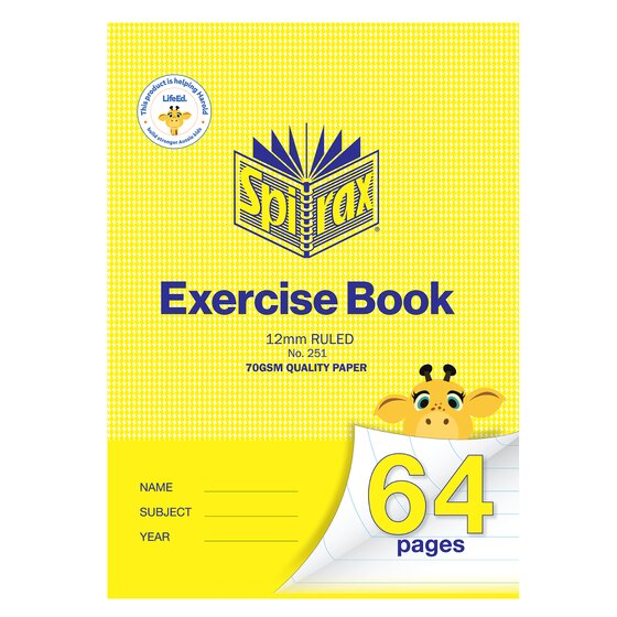 Spirax Exercise Book 250×175mm, 64 Pages, 12mm Ruling