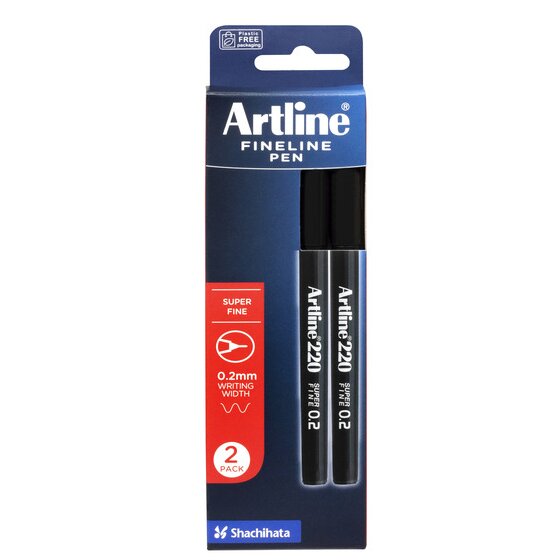 Artline 220 Fineliner Pen – 0.2mm Superfine Tip, Water-Based Ink, Instant Drying