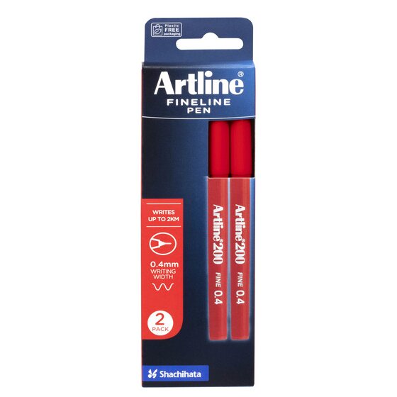 Artline 220 Fineliner Pen Red – 0.2mm Superfine Tip, Water-Based Ink, Instant Drying