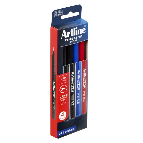Artline 220 Fineliner Pen 0.2mm – Assorted Pack of 4 | Precision Stencil & Lettering Pens