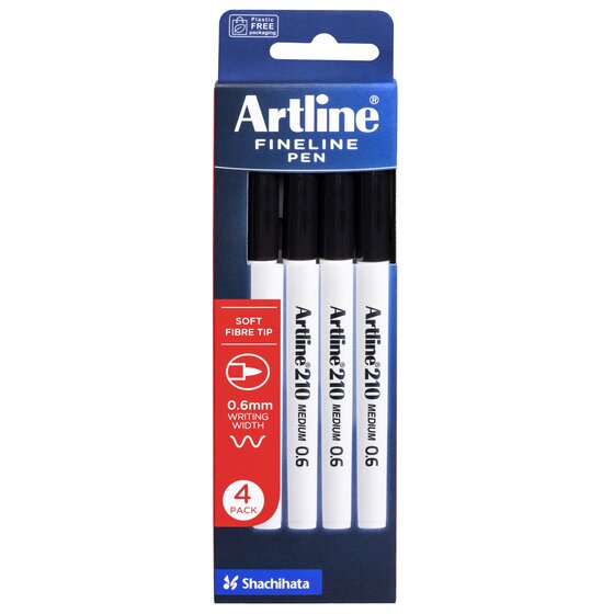 Artline 210 Fineliner Pen 0.6mm Black – Pack of 4