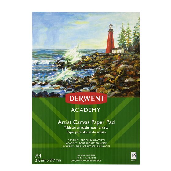 Derwent Academy Canvas Pad – 300gsm A4 Portrait, 10 Sheets – Acrylic Painting Surface