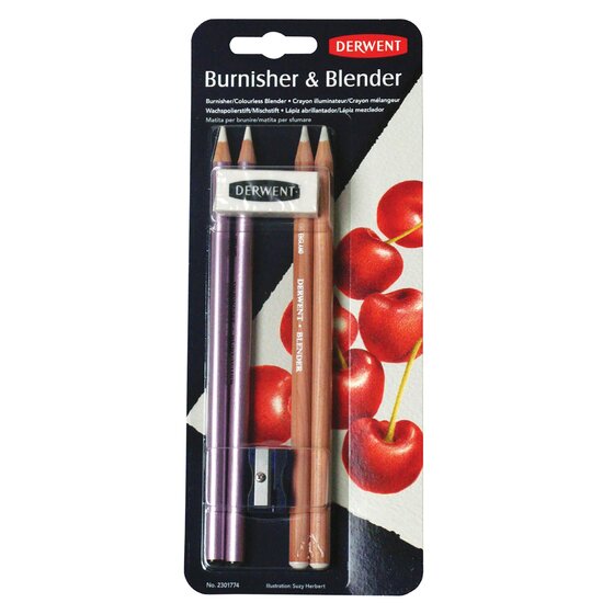 Derwent Burnisher & Blender Pencil Set – Pack of 6 with Eraser & Sharpener