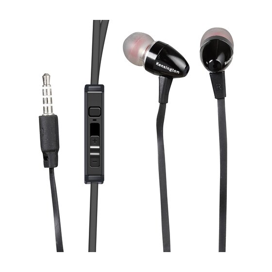 Kensington Stereo Earphones with Mic and Volume Control – Black