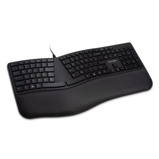 Kensington Wired Ergo Keyboard Black – Split & Sloped with Cushioned Wrist Rest