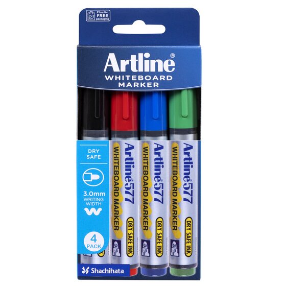 Artline 577 Whiteboard Marker – Assorted Wallet of 4