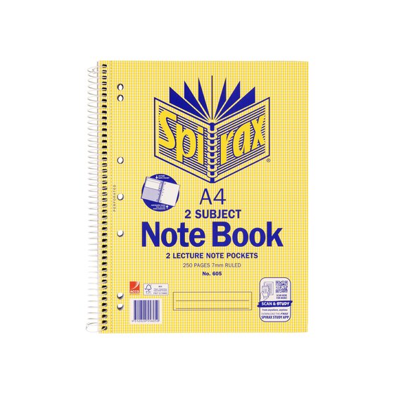 SPIRAX 605 2 Subject Notebook A4 250 Page