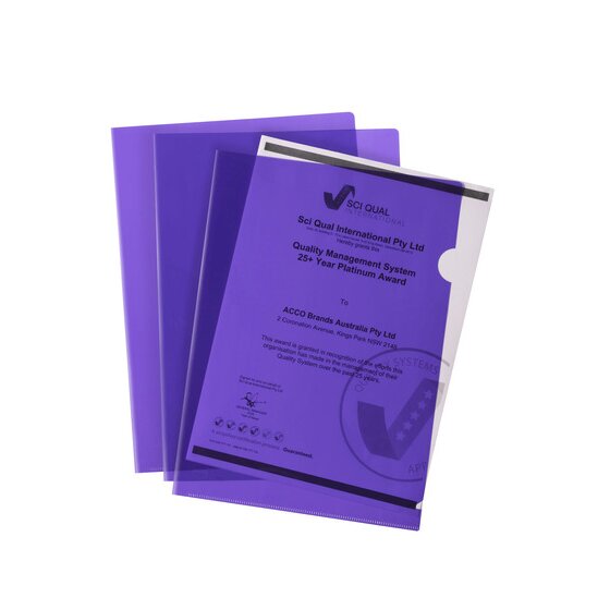 Marbig Ultra Letter File – A4, Purple, Top & Side Opening, 180 Micron – Pack of 10