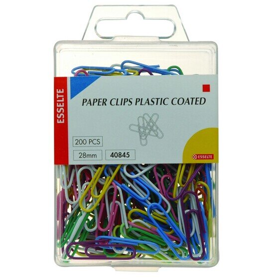 Esselte Plastic-Coated Paper Clips – 28mm, Box of 200 Assorted