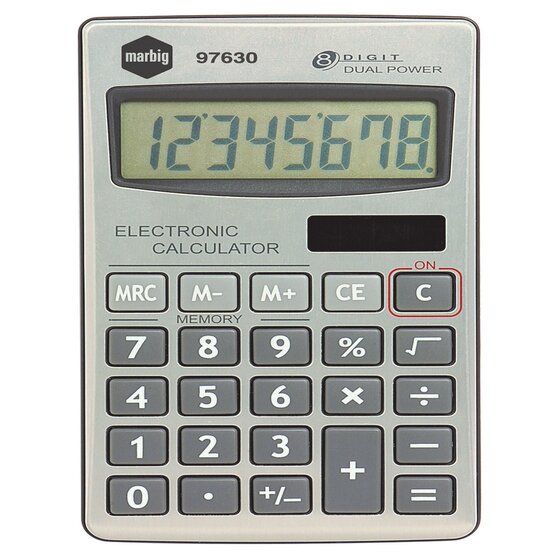 Marbig 8-Digit Handheld Calculator – Solar Powered, Rubberised Keys, Extra-Large Display