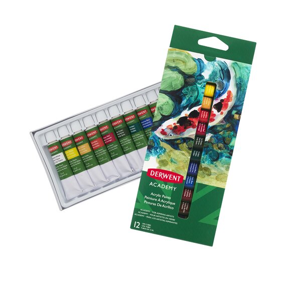 Derwent Academy Acrylic Paint – 12 × 12 ml Assorted Colours