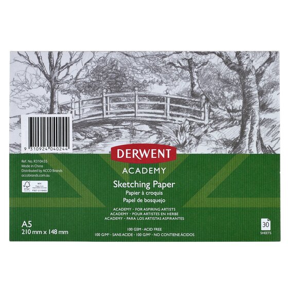 Derwent Academy Sketching Paper Pad – A5 Landscape, 30 Sheets