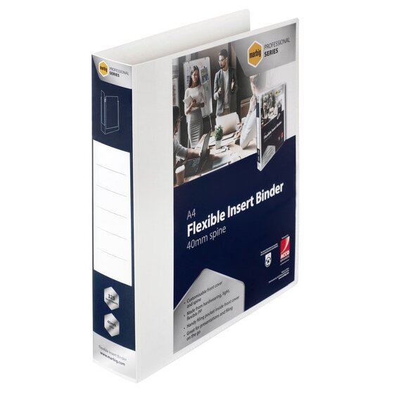 Marbig Professional PP Insert Binder – A4, 3D, 40mm, White with Clear Overlay