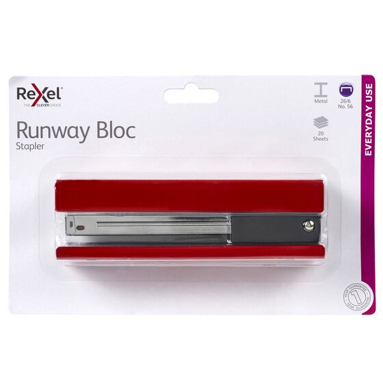 REXEL Runway Stapler – Red | F/Strip, Metal Construction, Stand-Up Storage